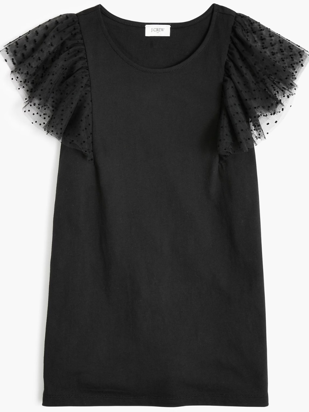 J Crew Factory Black Polka-Dot Tulle Cap-Sleeve Tee Shirt Top Black Large